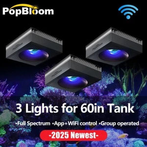 PopBloom 3PCS RL90 Full Spectrum LED Reef Aquarium Lighting for 150cm 60inch 5ft - Picture 1 of 14