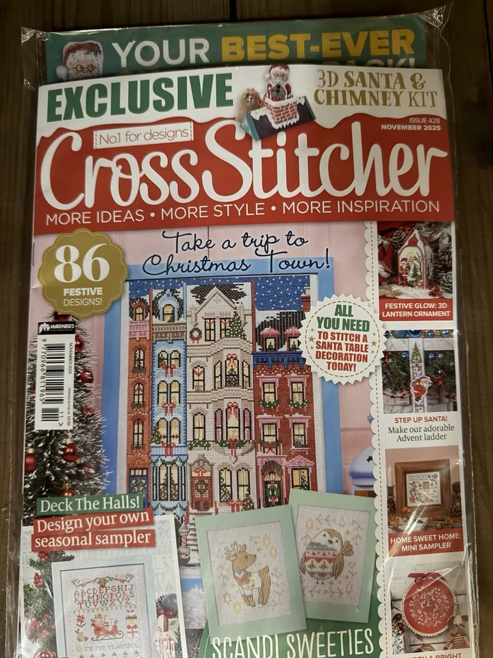 Cross Stitcher magazine Nov 2025 3D Santa & Chimney kit + Scandi Christmas cards - Image 1 of 1