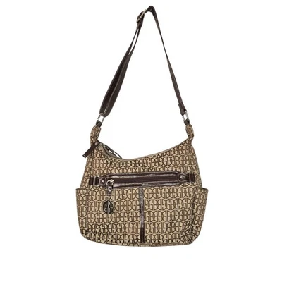 Giani Bernini наплечная сумка женщин коричневый бежевый монограмма логотип сумочки молнии карманы - Изображение 1 из 4