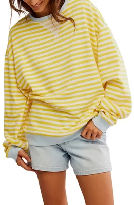 New FREE PEOPLE Classic Striped Oversized Crewneck Sweatshirt (L) $98 Dandelion - Image 1 of 4