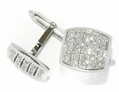 3Ct Round Lab-Created Moissanite Cluster Men's Cufflinks 14K White Gold Plated - Image 1 of 4