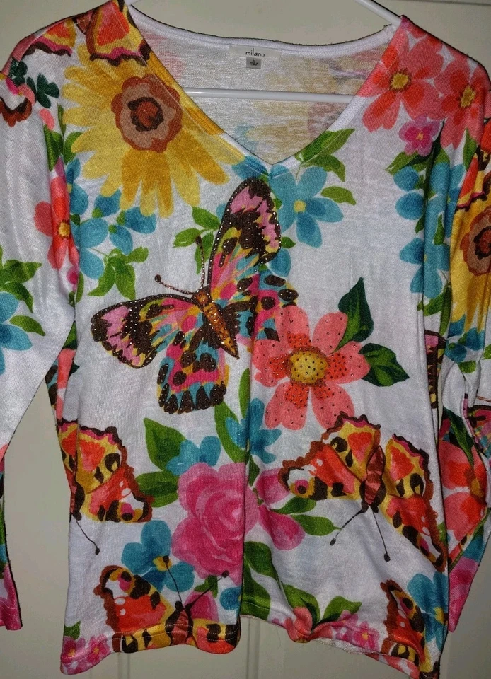 Milano женщин бабочка со стразами верхний L длинным рукавом полиэстер большой v-образным вырезом - Изображение 1 из 4
