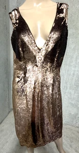 New Monique Lhuillier Collection Runway Bronze Sequin Embroidered Dress US 12 - Picture 1 of 8