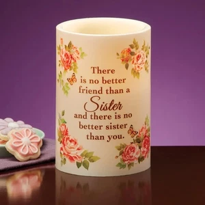 SISTER Rose Butterfly Flickering 6"H LED Pillar Candle Flameless Light, Gift - Picture 1 of 4
