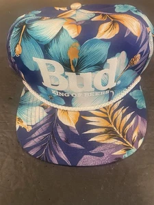 Vintage 80s Bud King Of Beers Snapback Trucker Hat rope Hawaiian Style Clean - Bild 1 von 5