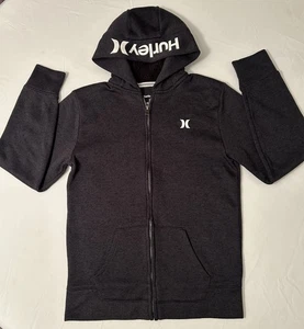 Boys Hurley Dark Grey Front Zip Jacket Sherpa Lined Hoodie Size L Skater Casual - Picture 1 of 6