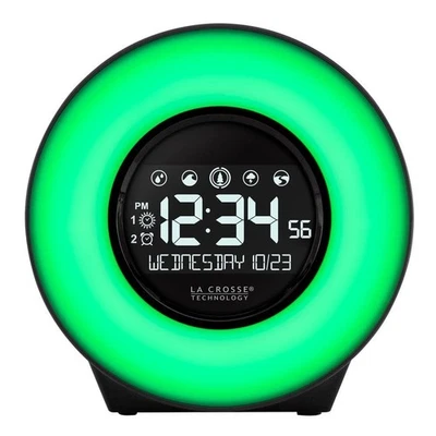 Desk Clock 7-Color Mood Light 5-Soothing Nature Sounds USB Port LCD Display - Image 1 of 4