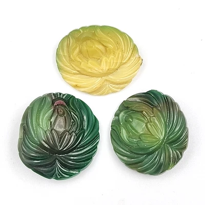 Juego de 3 botones vintage de plástico antiguo de flor de loto verde mármol vintage Foto 1 de 4