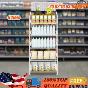 5-Tier Snack Candy Display Shelf Retail Display Cases w/ Hooks & Adjustable Feet - Picture 1 of 10