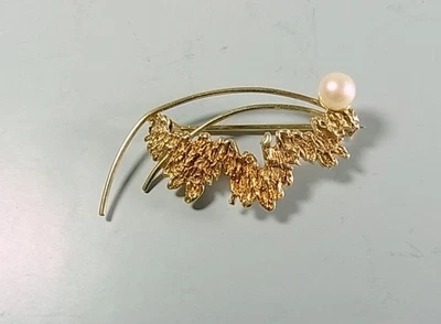 Goldene Brosche mit Perle - Gold 585 - Länge: 45 mm - 5,2 Gramm - Top Zustand - Bild 1 von 4