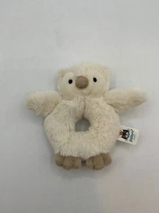 Little Jellycat Bashful Owl White Plush Rattle Ring Grabber Lovey Baby Toy - Picture 1 of 4