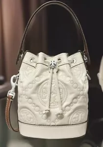 TORY BURCH T MONOGRAM PUFFY QUILTED PATENT LEATHER MINI BUCKET BAG LT. CREAM NWT - Picture 1 of 19