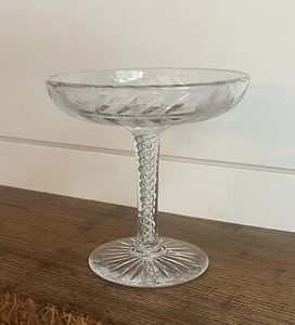 American Brilliant Period-Edwardian ABP Cut Glass 'Daisy' Air Twist Stem Compote - Picture 1 of 8