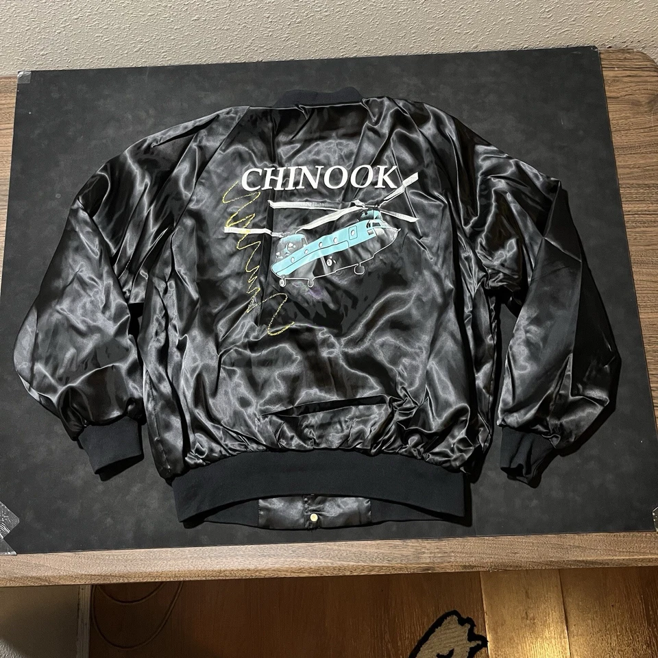 Boeing Jacket Vintage Chinook Helicopter 1970s 80s USA Made Flight Bomber satin - Image 1 of 4