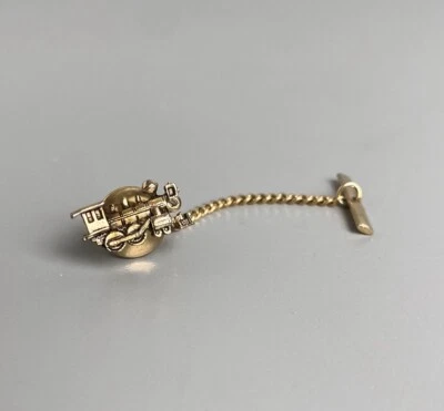 Tie Tac Pin Vintage Train Railcar Gold Tone with Clasp Chain Locomotive Engine - Image 1 of 4
