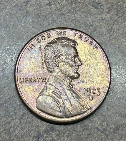 1983 D Linear Plating Blister And Purple Toned Error Penny Cover
