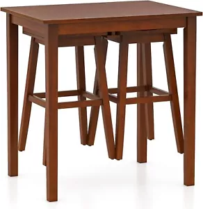 Bar Table and Chairs Set - 3-Piece Counter Height Dining Table Set with Hangable - Picture 1 of 4