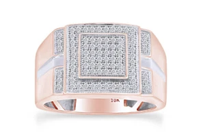 1/4ct Natural Round Diamond Micro Cluster Square Stepped Ring in 10k Rose Gold - Picture 1 of 6