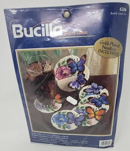 Bucilla 6286 Plastic Canvas Kit Butterfly Coaster Set. - Picture 1 of 3