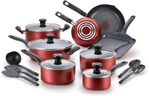 Juego de Ollas y Sarten Antiadherentes Cocina Set Cacerolas 18 Piezas Rojo Gris - Picture 1 of 12