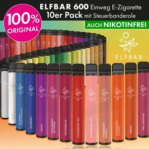 10x ELFBAR 600 Einweg E-Zigarette 20mg/ml Nikotinsalz Liquid • auch NIKOTINFREI - Bild 1 von 40