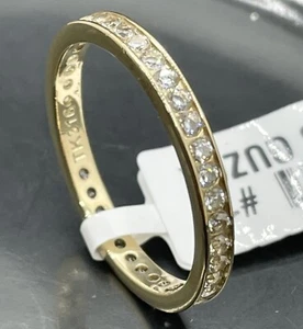Ladies gold ring full eternity 3mm steel 18kt stacking band pave wedding 343 - Picture 1 of 9