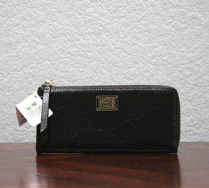COACH $148 Cartera Delgada Cuero de Becerro Amapola Italiana Piel de Becerro 46070 LATÓN/NEGRO - Imagen 1 de 1