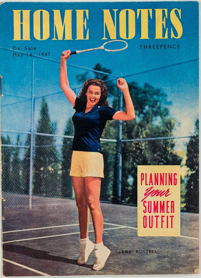 Jane Russell TENNIS Summer Outfit HOME NOTES MAGAZINE May 1947 vtg 40s fashion - Image 1 of 1