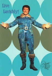 Liberace in Blue Suit w Fur Collar & Boots Live Lavishly! ~ Vintage Postcard - Picture 1 of 2
