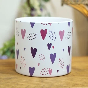 14cm Ceramic Hearts Printed Indoor Plant Pot Holder Herb Cover Decor Planter - Picture 1 of 2