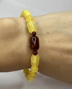 Multicolor AMBER Stone Bracelet. YELLOW ROUND CYLINDER Amber Beads Bracelet. - Picture 1 of 12