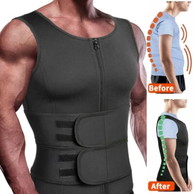 Men Sauna Sweat Vest Waist Trainer Body Shaper Weight Loss Tank Top Suit Workout