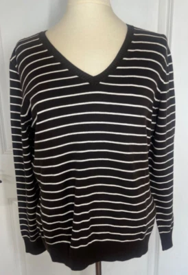 Suéter para mujer Lands End pequeño mediano 10-12 marrón a rayas cuello en V pulóver Foto 1 de 4