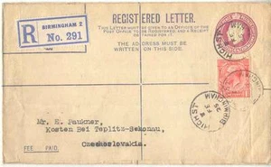 Cubierta de papelería de correo registrado GB 41⁄2d actualizada a Checoslovaquia 1925 - Imagen 1 de 2