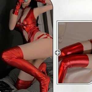 Damen Lack Leder Body Strümpfe Sets Bondage Erotik Kostüm Cosplay sexy - Bild 1 von 13