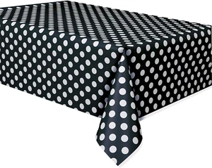 1 Pack Black Polka Dot Plastic Rectangle Tablecloth 54"X108"… - Picture 1 of 1