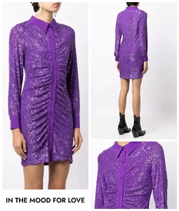 In The Mood For Love Shirt Dress Size UK 12 Linda Fitted Sequin Ruched - Violet - Picture 1 of 9