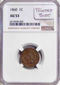 1860 POINTED BUST 1c NGC AU 53 ~ COPPER-NICKEL INDIAN CENT