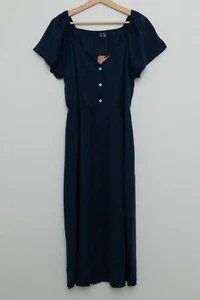 Vero Moda - Navy Midi Dress with Pearlescent Button Detail at Neckline - Picture 1 of 9