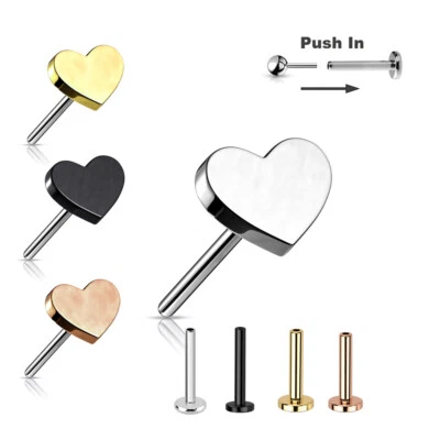 0,8mm Titan Stecksystem Labret Mini Herz Nasen Ohr Piercing Push in Pin Gold Sil - Bild 1 von 4