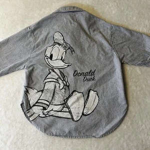 Zara Girls Shirt 6 Blue White Striped Long Sleeves Pocket Button Up Donald Duck - Picture 1 of 8
