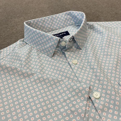 Camisa Mizzen+Main Sotavento Para Hombres Azul Medio Geométrica Manga Corta Ajuste Foto 1 de 4