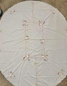 Tovaglia vintage ricamata applique floreale 79x65 pollici tovaglia lino. Leggi - Foto 1 di 6