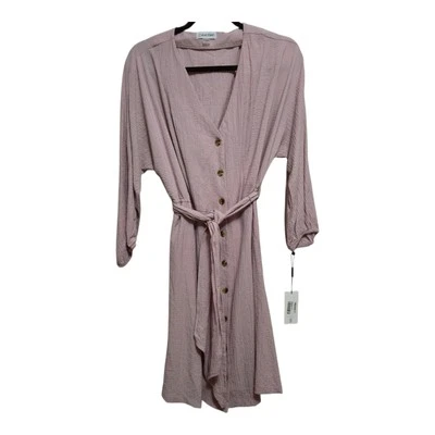 Calvin Klein Dress Blush Pink Size 6 Long Sleeves Tie Belt Pockets Button Front - Image 1 of 4