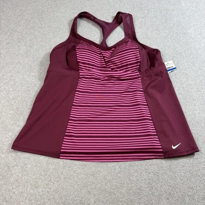 Nike Tankini para mujer 1X Top de natación forrado sujetador a rayas púrpura espalda deportiva plus Foto 1 de 4