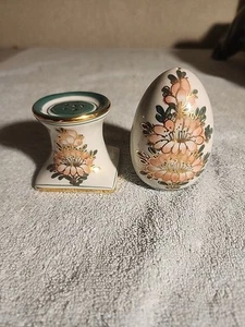 Vintage Floral Egg Pedestal Salt and Pepper Shakers Hand Painted In Thailand - Picture 1 of 4