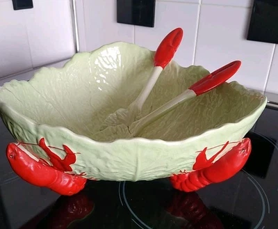 Vintage Carlton Ware Lobster Footed Cabbage Leaf Bowl & Spoons, Made in England - Image 1 of 4