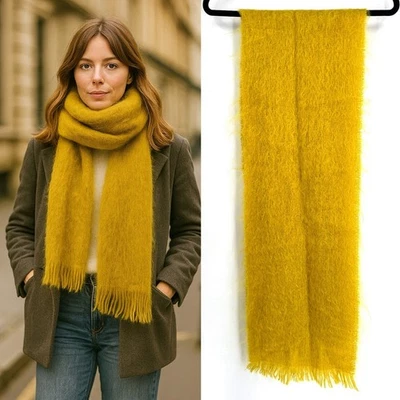Weekend Max Mara Mustard Yellow Fuzzy Mohair Wool Blend Scarf - Image 1 of 4