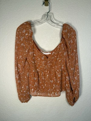 ASTR the Label Color Óxido Floral Manga Abullonada Boho Escote Corazón Fluido Foto 1 de 4