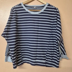 White Stuff Jumper Pullover Blue Navy Stripe Batwing Sleeve Short Cotton Size 14 - Picture 1 of 8